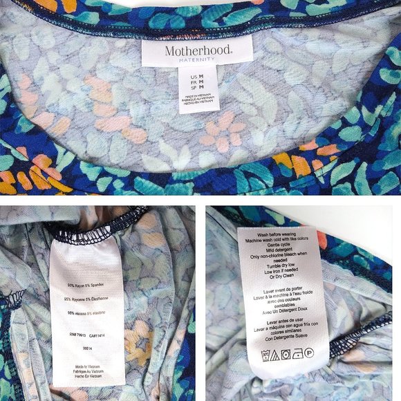 Motherhood Maternity Rushed Stretch Knit DRESS Midi Floral Blue Rayon Spandex M - Picture 11 of 12